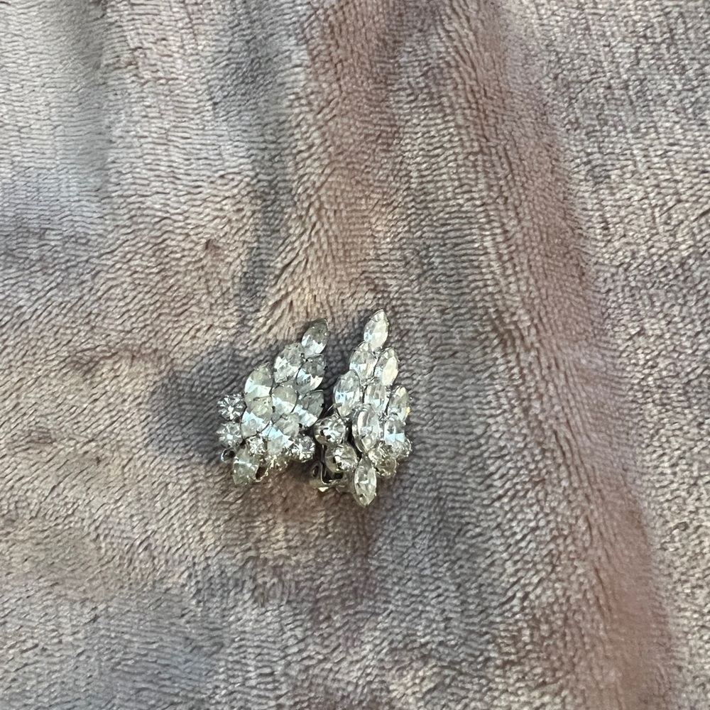 Elegant Silver Crystal Clip On Earrings